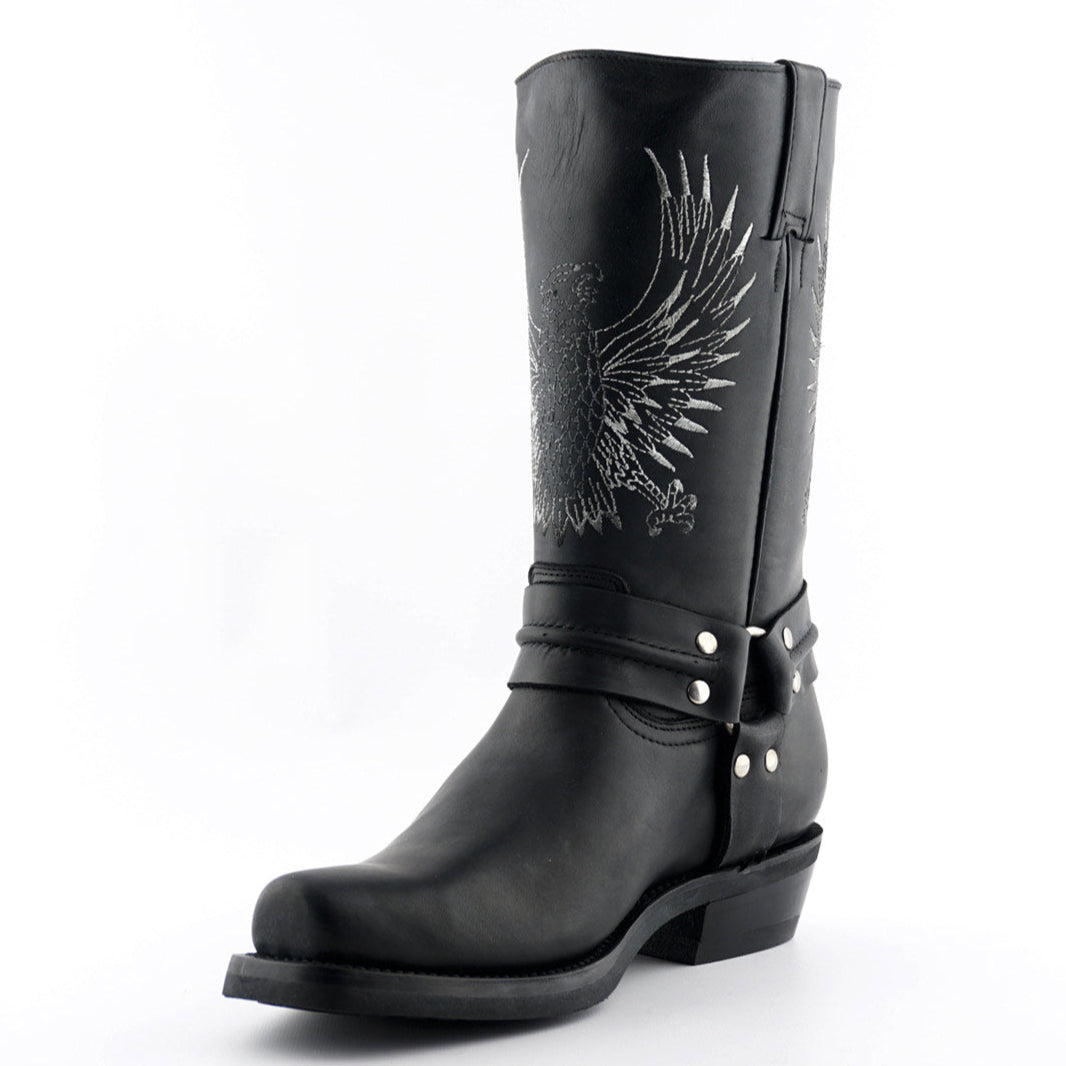 Bald Eagle Tall Western Boots - Leather Boots with Eagle Embroidery & O-Ring Harness for Men & Women