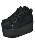 Barber Platform Shoes - Black Suede Leather High-Top Creepers with 8.5cm Heel