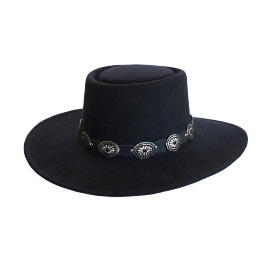 Black Faux Felt Cowboy Hat Juan - Western Hat with Leather Concho Band
