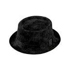 Black Leather Porkpie Hat - Vintage Fiebig Leader Style