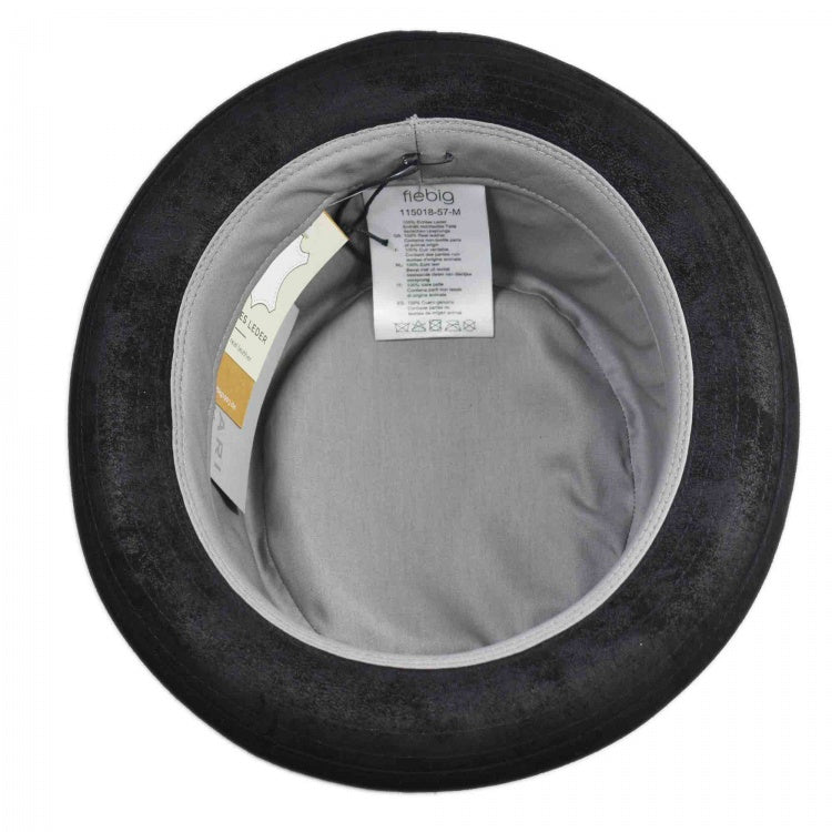 Black Leather Porkpie Hat - Vintage Fiebig Leader Style