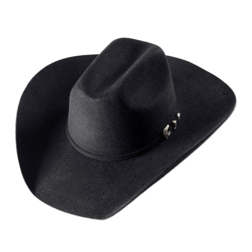 Premium Black Wool Felt Western Hat - Wyoming Collection. Make a bold statement with this exclusive black western cowboy hat. Crafted from 100% premium wool felt and featuring a distinctive hat band with rhinestone-studded buckle, the Wyoming combines classic western style with modern durability.