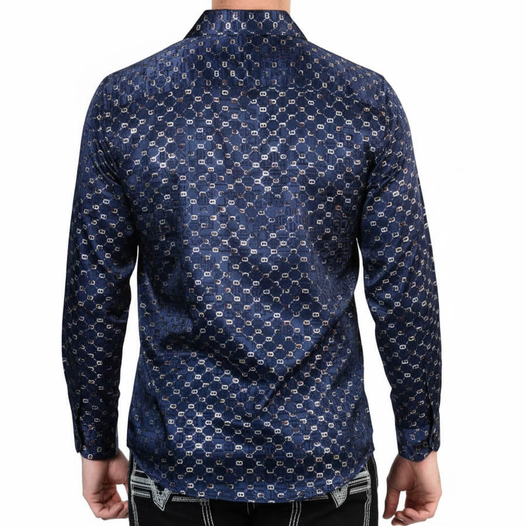 Gold Western Print Shirt — Men’s Slim Fit Long Sleeve by El General Western Wear