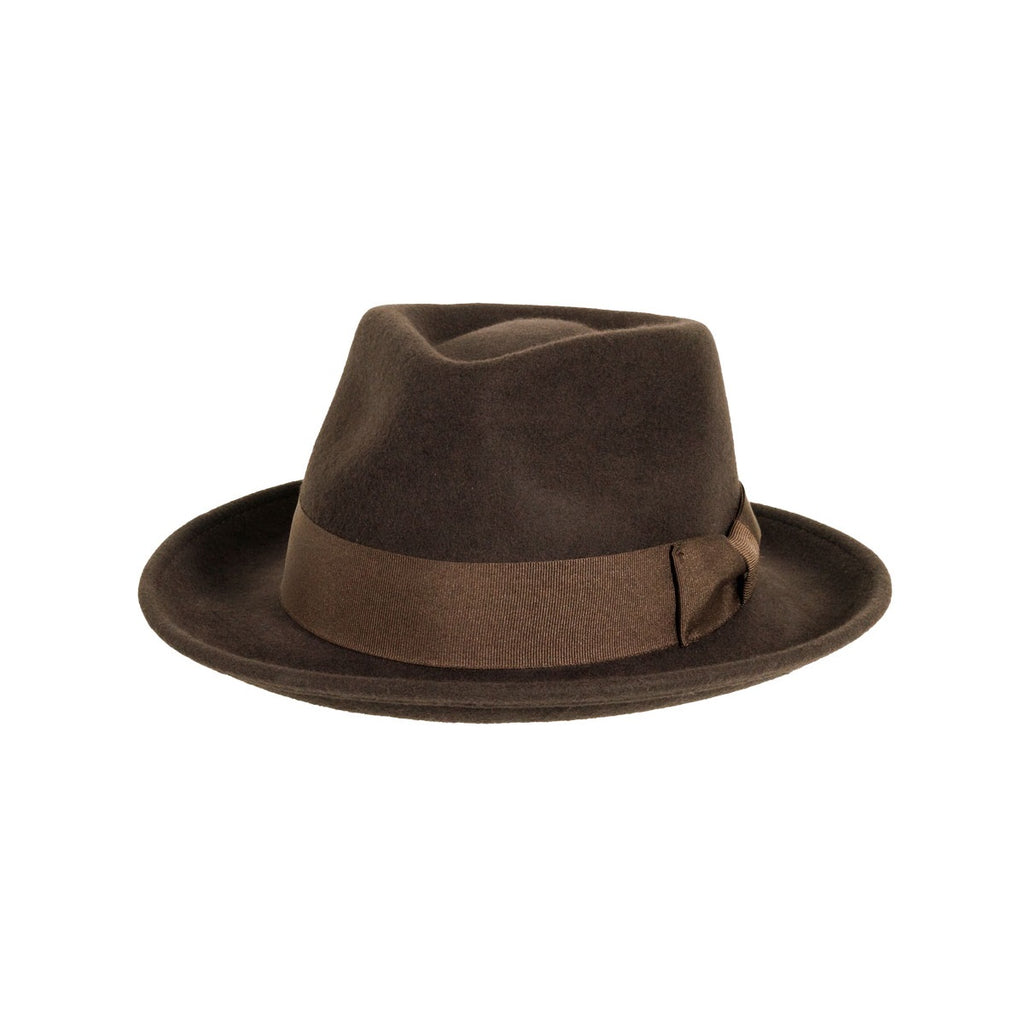 CRUSHABLE WOOL FELT FEDORA HAT NEWARK BROWN