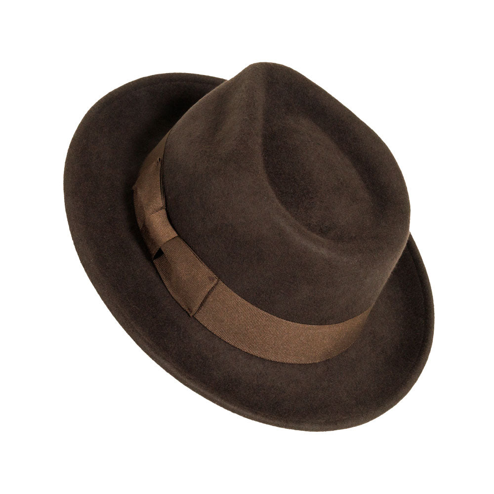 CRUSHABLE WOOL FELT FEDORA HAT NEWARK BROWN