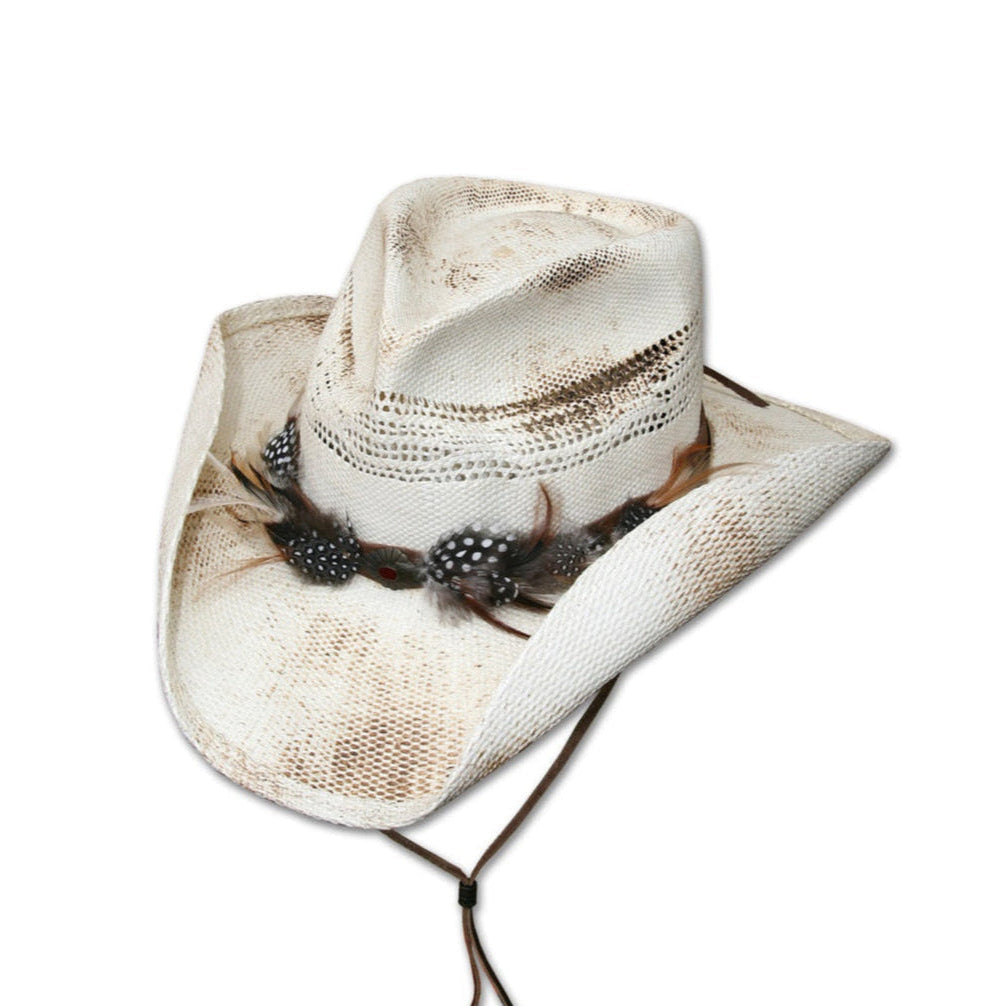 Corona Western Straw Cowboy Hat - Feather Concho Band with Colored Accents