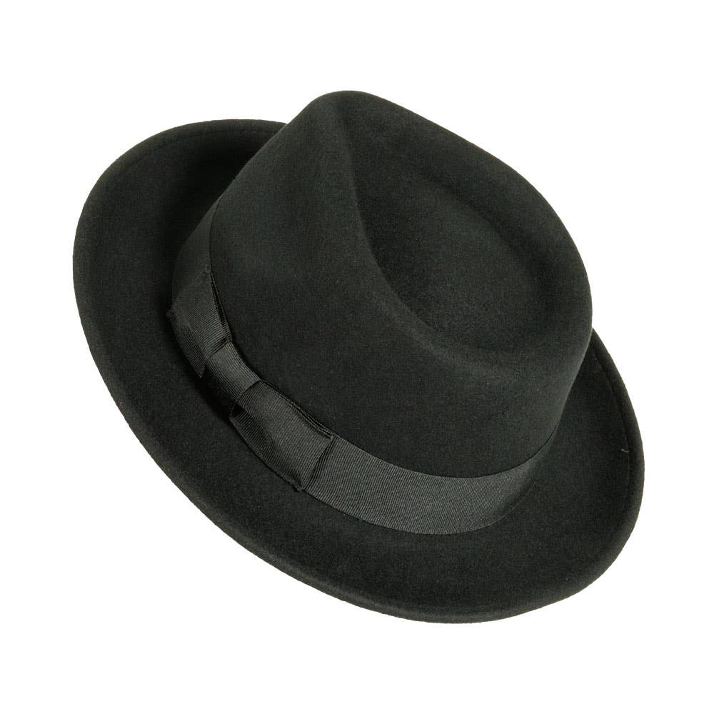 Crushable wool felt fedora hat Newark black