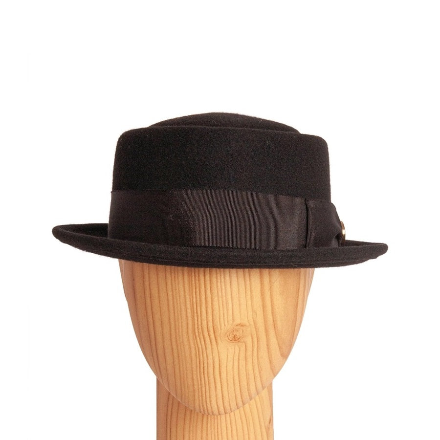 Crushable felt hat pork pie Town black - Adjustable Wool Felt Fedora
