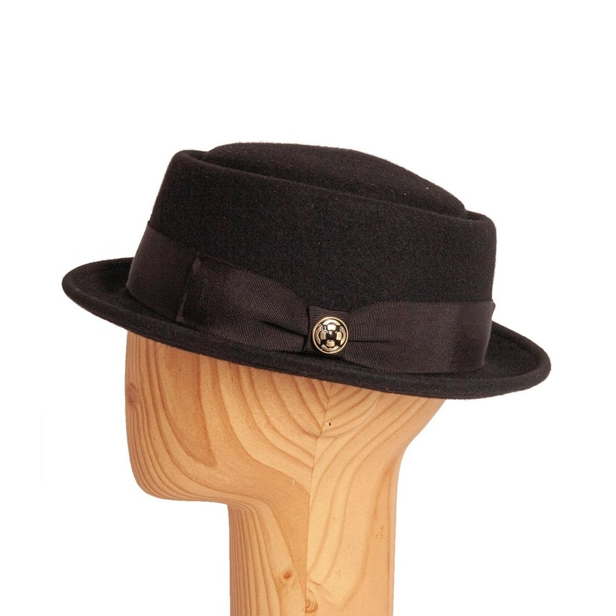 Crushable felt hat pork pie Town black - Adjustable Wool Felt Fedora