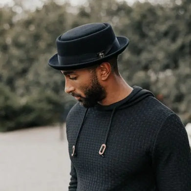 Crushable felt hat pork pie Town black - Adjustable Wool Felt Fedora