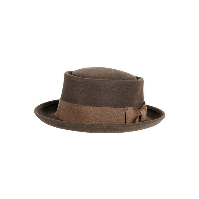 Crushable felt hat pork pie Town brown - Adjustable Wool Felt Fedora