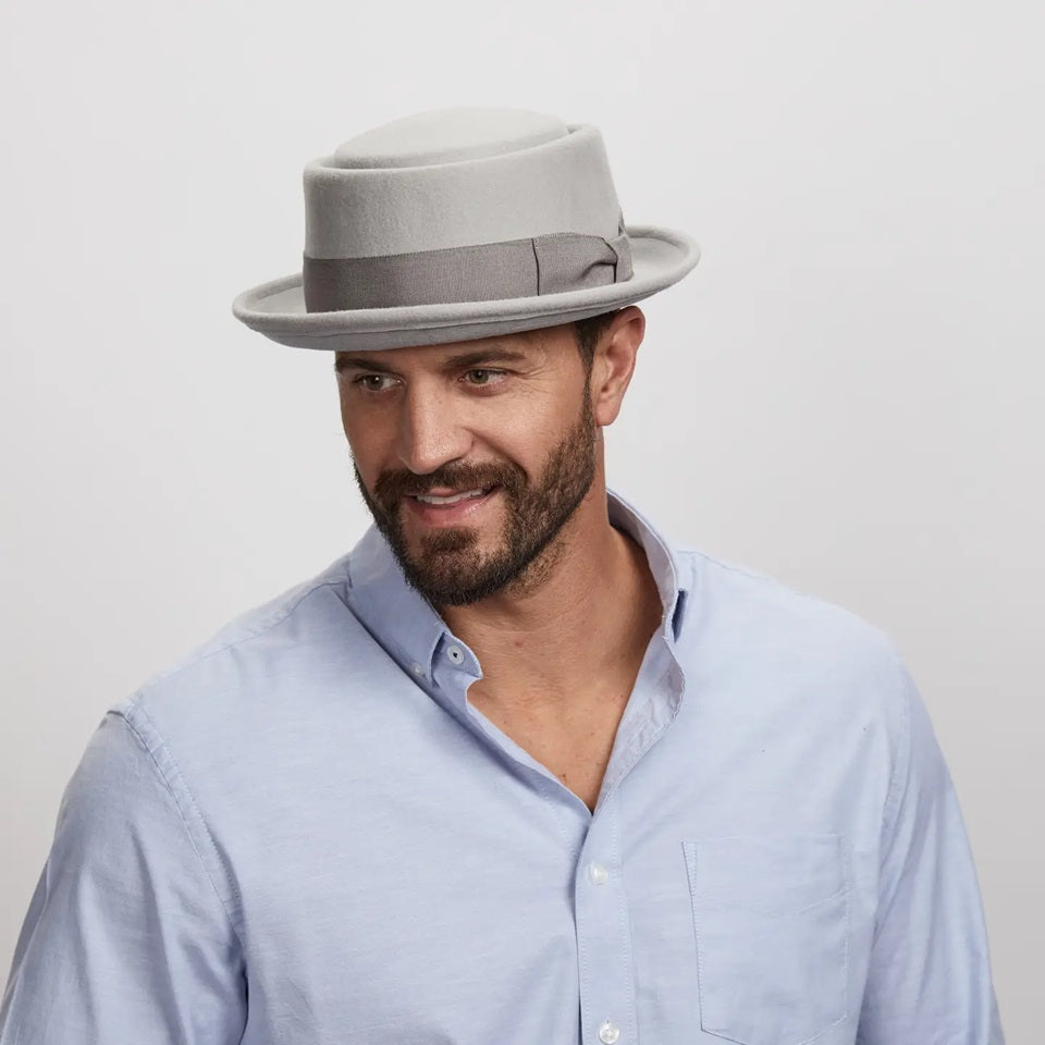 Crushable felt hat pork pie Town grey - Adjustable Wool Felt Fedora