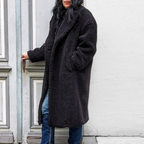 Curly Ladies Coat Mursi - Women's Knee-Length Teddy Coat with Wrap Closure