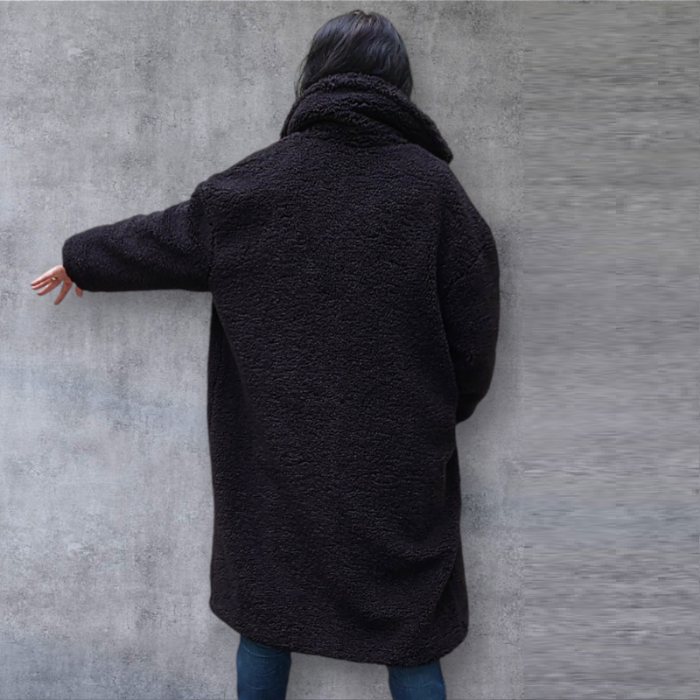 Curly Ladies Coat Mursi - Women's Knee-Length Teddy Coat with Wrap Closure