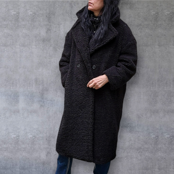 Curly Ladies Coat Mursi - Women's Knee-Length Teddy Coat with Wrap Closure