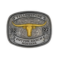 Dutton Ranch Montana Belt Buckle - Yellowstone Gold Bull & Silver Western Zinc Alloy