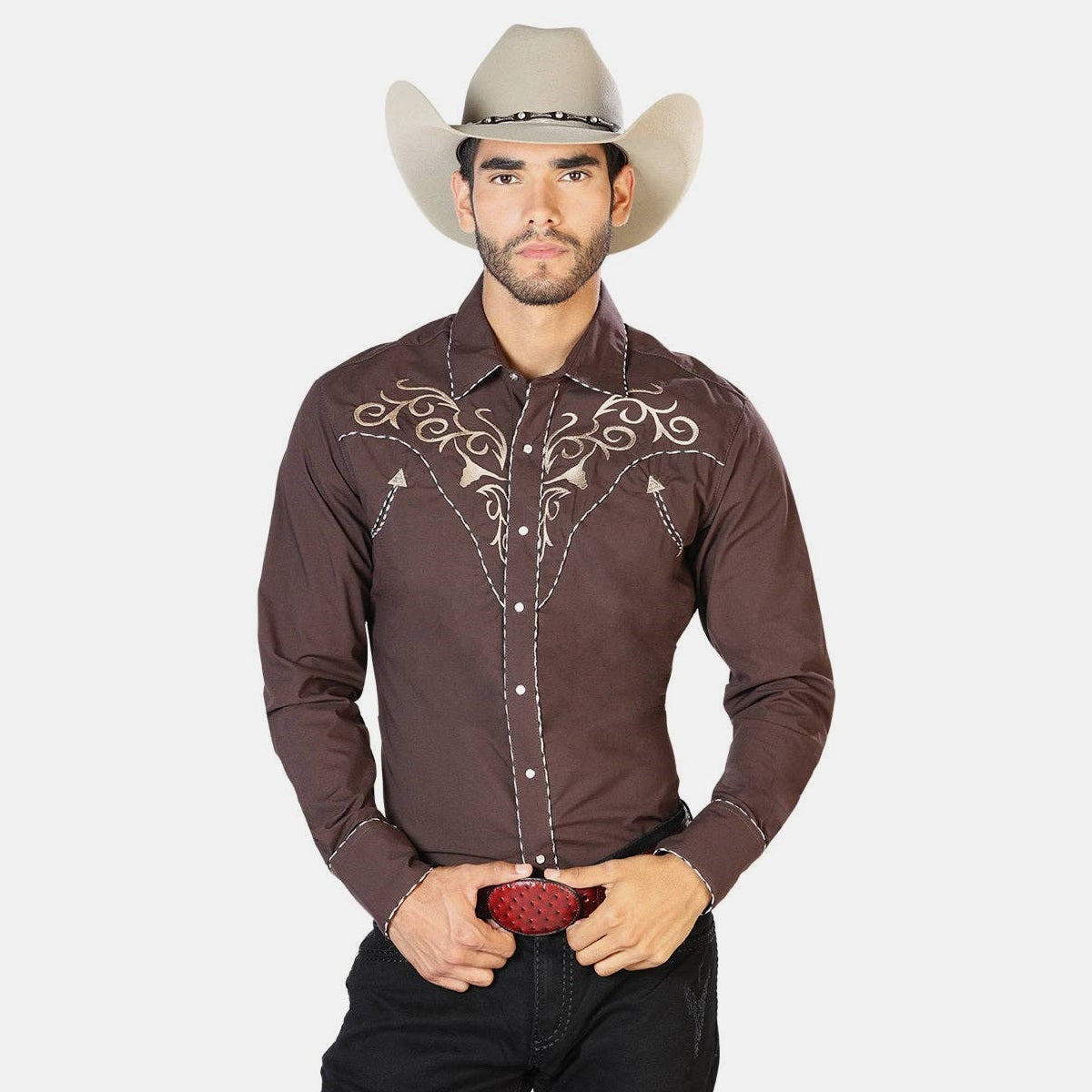 EMBROIDERY WESTERN SHIRT BROWN GENERAL