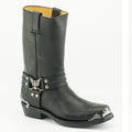 Eagle Hi Black Leather Western Biker Boots - Eagle Ring Harness Pull-On Boots for Men & Women