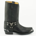 Eagle Hi Black Leather Western Biker Boots - Eagle Ring Harness Pull-On Boots for Men & Women