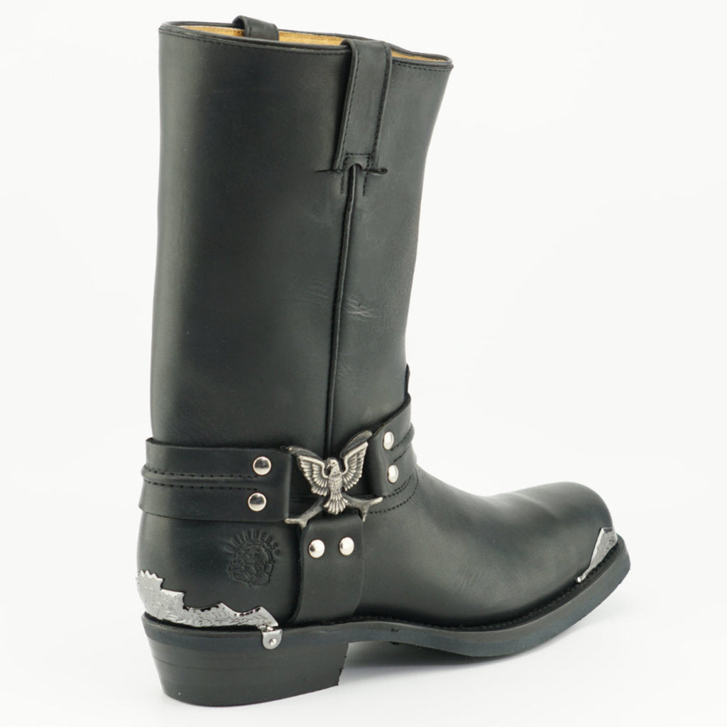Eagle Hi Black Leather Western Biker Boots - Eagle Ring Harness Pull-On Boots for Men & Women
