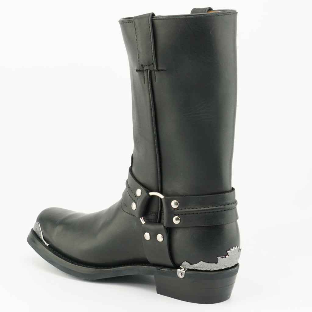 Eagle Hi Black Leather Western Biker Boots - Eagle Ring Harness Pull-On Boots for Men & Women