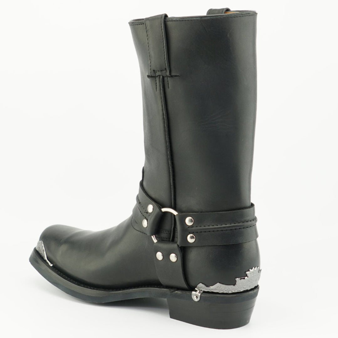 Eagle Hi Black Leather Western Biker Boots - Eagle Ring Harness Pull-On Boots for Men & Women
