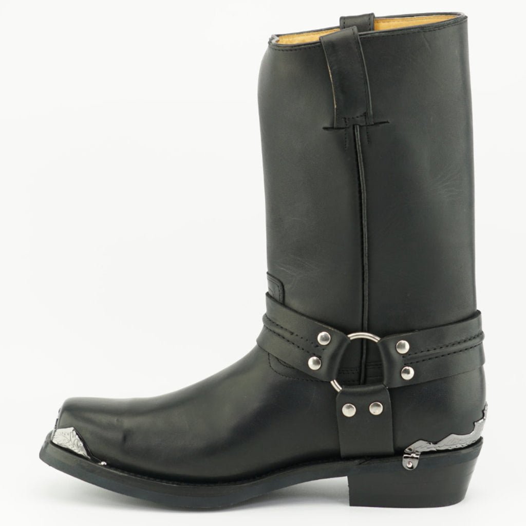 Eagle Hi Black Leather Western Biker Boots - Eagle Ring Harness Pull-On Boots for Men & Women