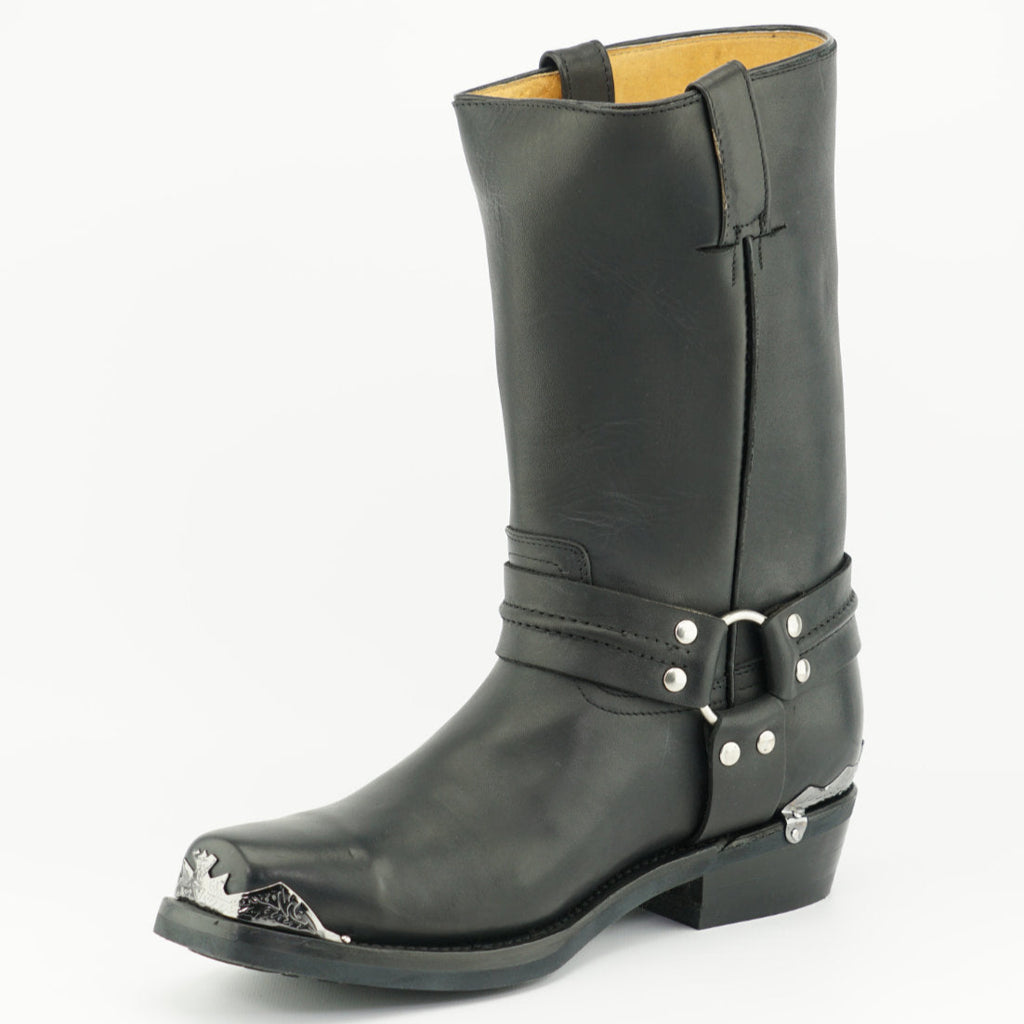 Eagle Hi Black Leather Western Biker Boots - Eagle Ring Harness Pull-On Boots for Men & Women