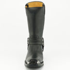 Eagle Hi Black Leather Western Biker Boots - Eagle Ring Harness Pull-On Boots for Men & Women