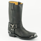 Eagle Hi Black Leather Western Biker Boots - Eagle Ring Harness Pull-On Boots for Men & Women