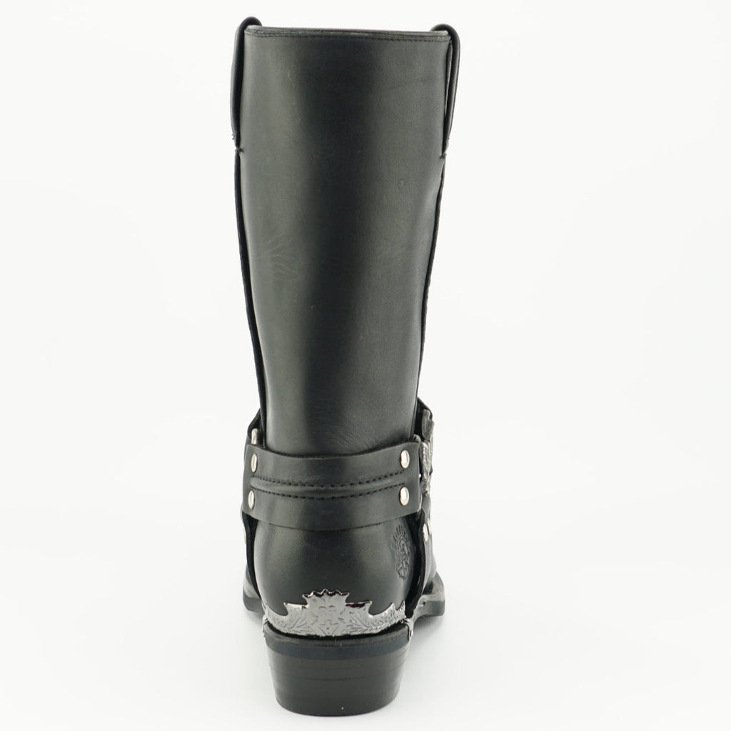 Eagle Hi Black Leather Western Biker Boots - Eagle Ring Harness Pull-On Boots for Men & Women