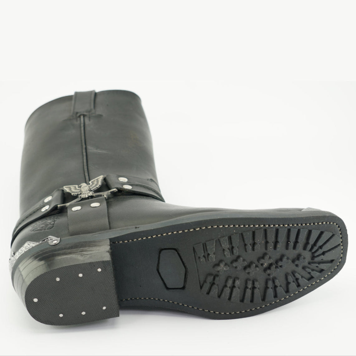 Eagle Hi Black Leather Western Biker Boots - Eagle Ring Harness Pull-On Boots for Men & Women