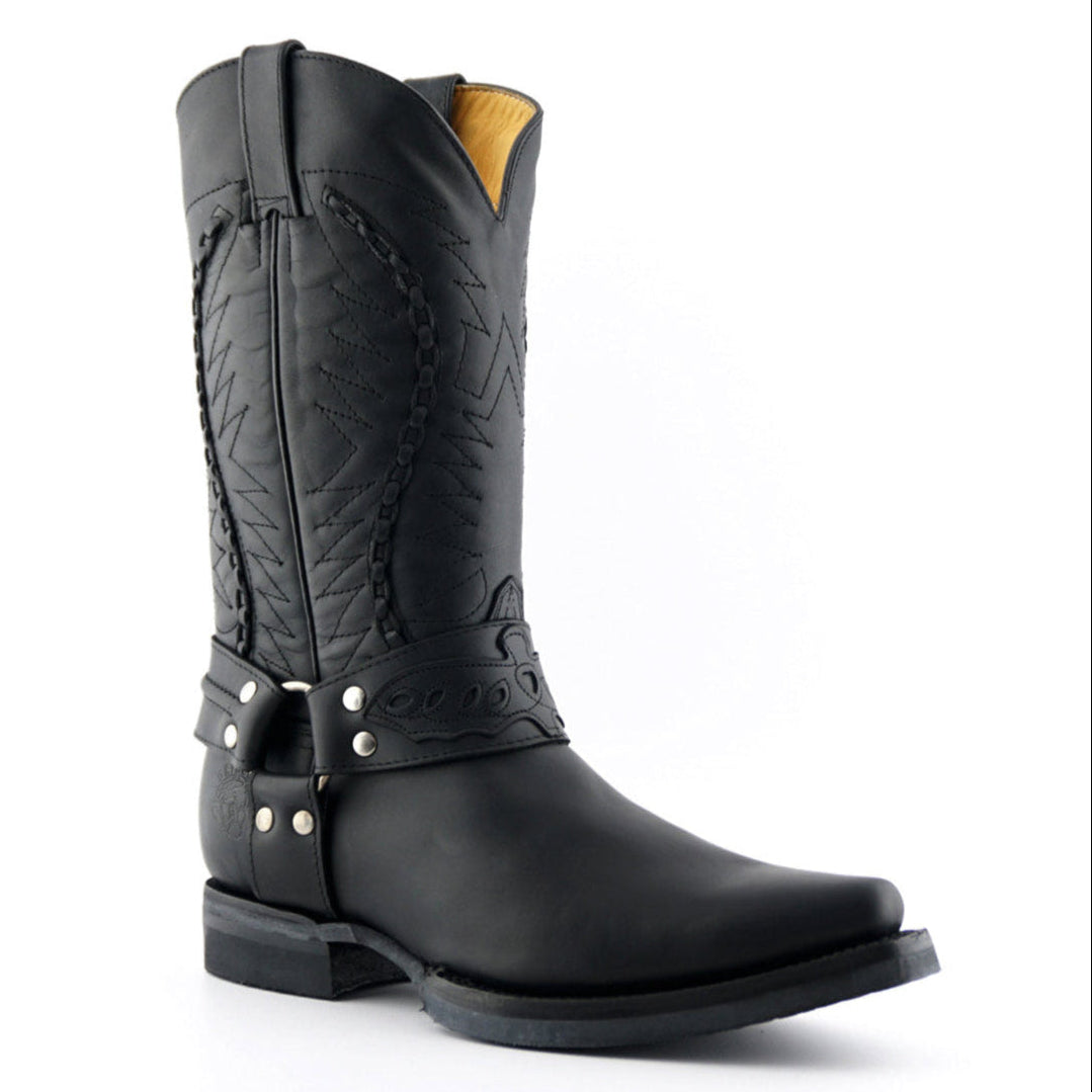 Galveston Black Leather Western Cowboy Boots - Goodyear Welted Mid-Calf Boots for Men & Women