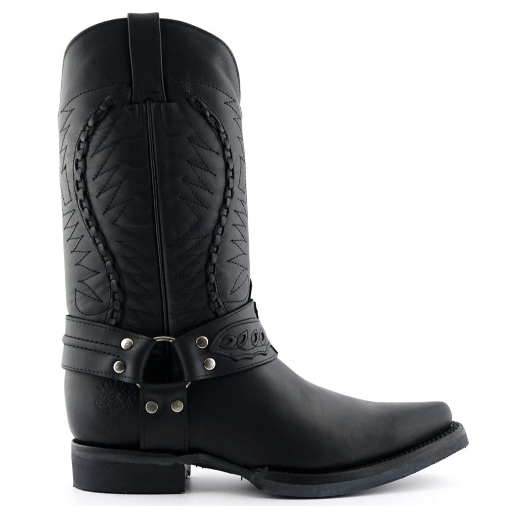 Galveston Black Leather Western Cowboy Boots - Goodyear Welted Mid-Calf Boots for Men & Women