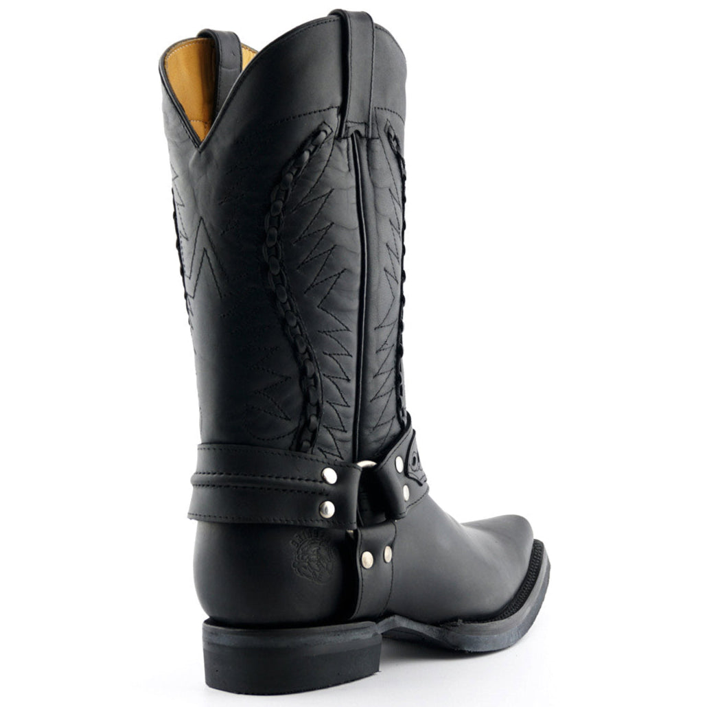 Galveston Black Leather Western Cowboy Boots - Goodyear Welted Mid-Calf Boots for Men & Women