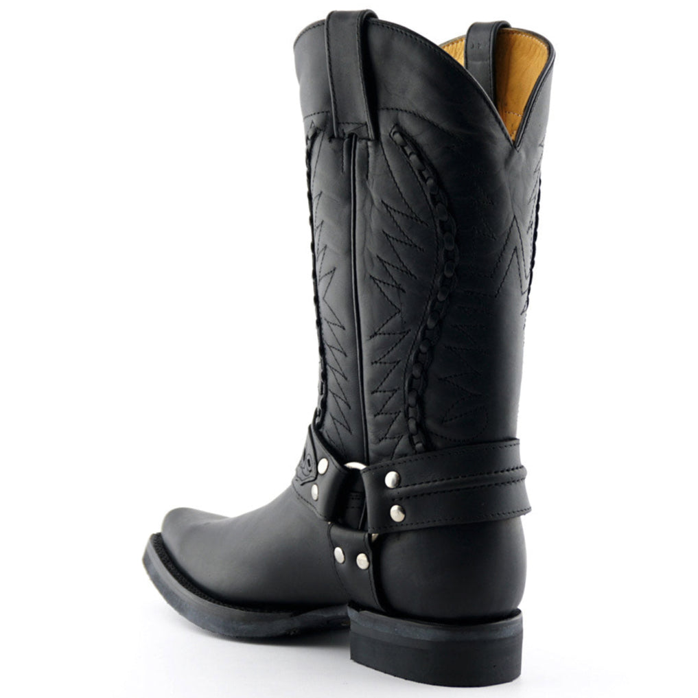 Galveston Black Leather Western Cowboy Boots - Goodyear Welted Mid-Calf Boots for Men & Women