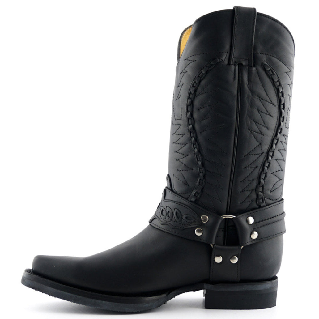 Galveston Black Leather Western Cowboy Boots - Goodyear Welted Mid-Calf Boots for Men & Women