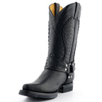 Galveston Black Leather Western Cowboy Boots - Goodyear Welted Mid-Calf Boots for Men & Women