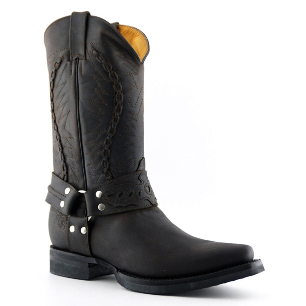 Galveston Brown Leather Western Cowboy Boots - Goodyear Welted Mid-Calf Boots for Men & Women