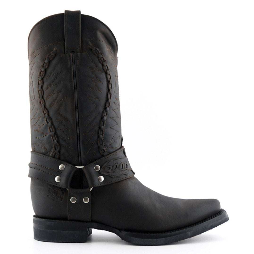 Galveston Brown Leather Western Cowboy Boots - Goodyear Welted Mid-Calf Boots for Men & Women