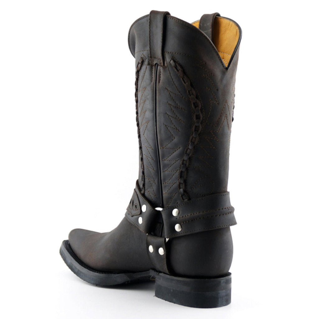 Galveston Brown Leather Western Cowboy Boots - Goodyear Welted Mid-Calf Boots for Men & Women