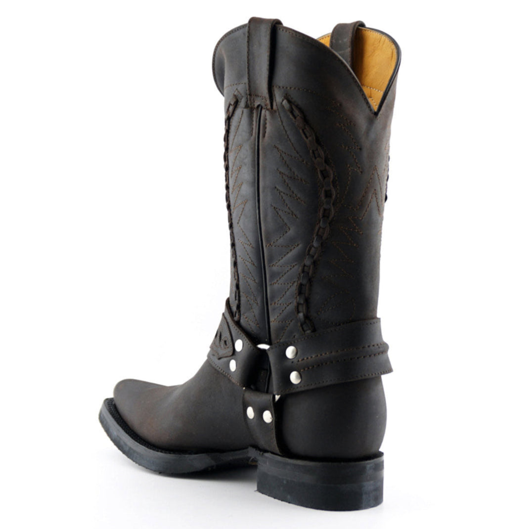 Galveston Brown Leather Western Cowboy Boots - Goodyear Welted Mid-Calf Boots for Men & Women