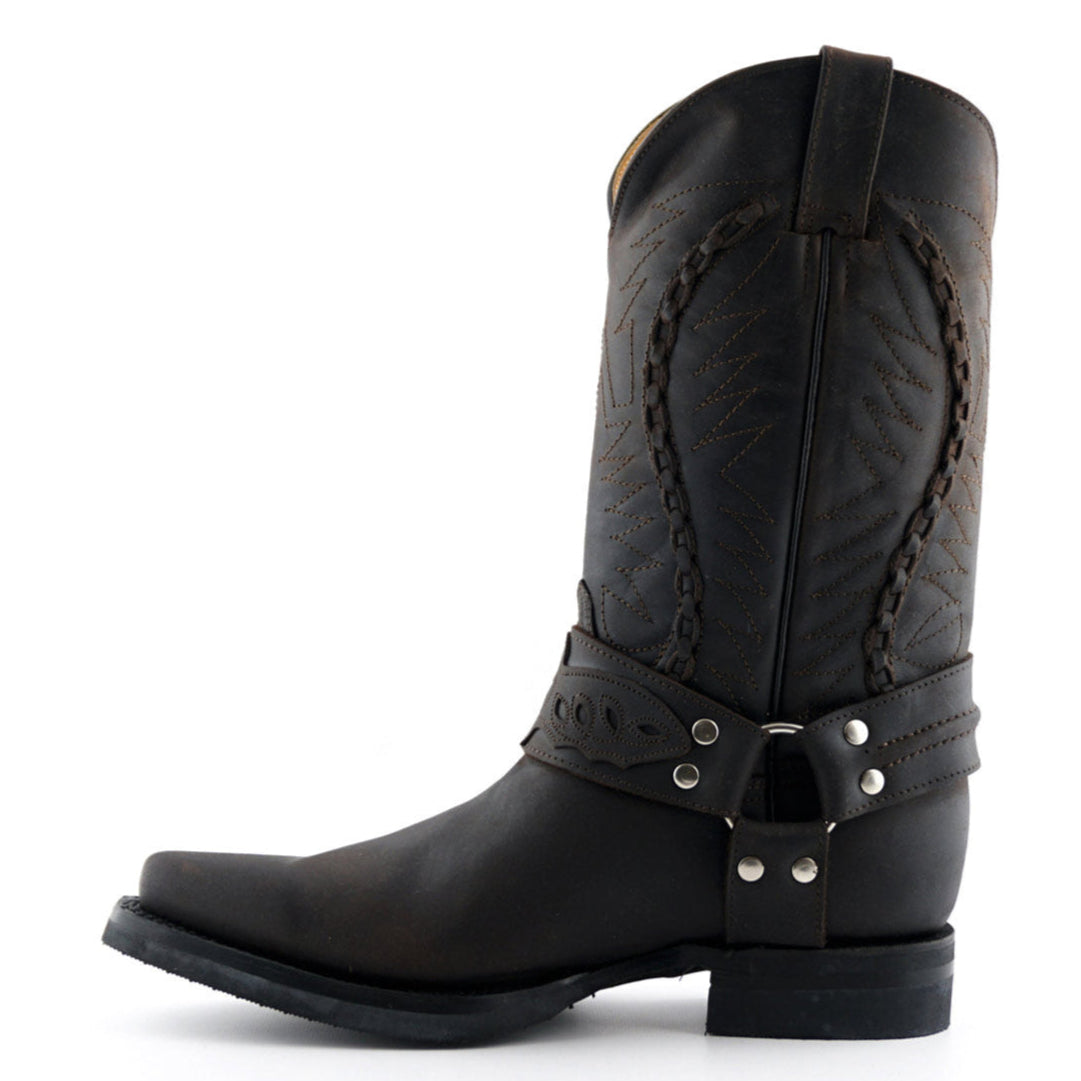 Galveston Brown Leather Western Cowboy Boots - Goodyear Welted Mid-Calf Boots for Men & Women