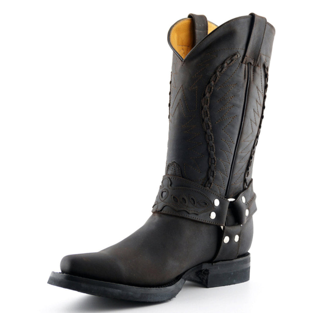Galveston Brown Leather Western Cowboy Boots - Goodyear Welted Mid-Calf Boots for Men & Women