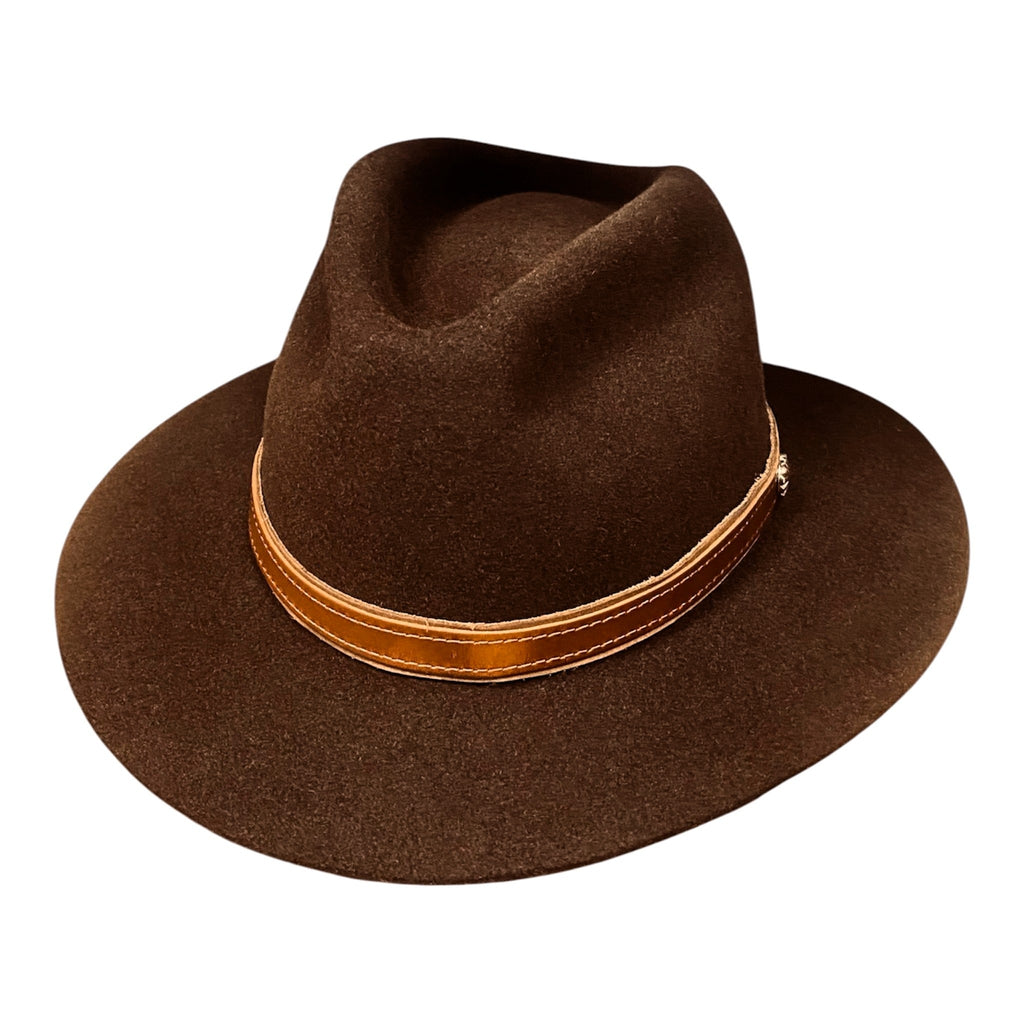 Hatson Chestnut – Rabbit Felt Fedora with Brown Leather Band
