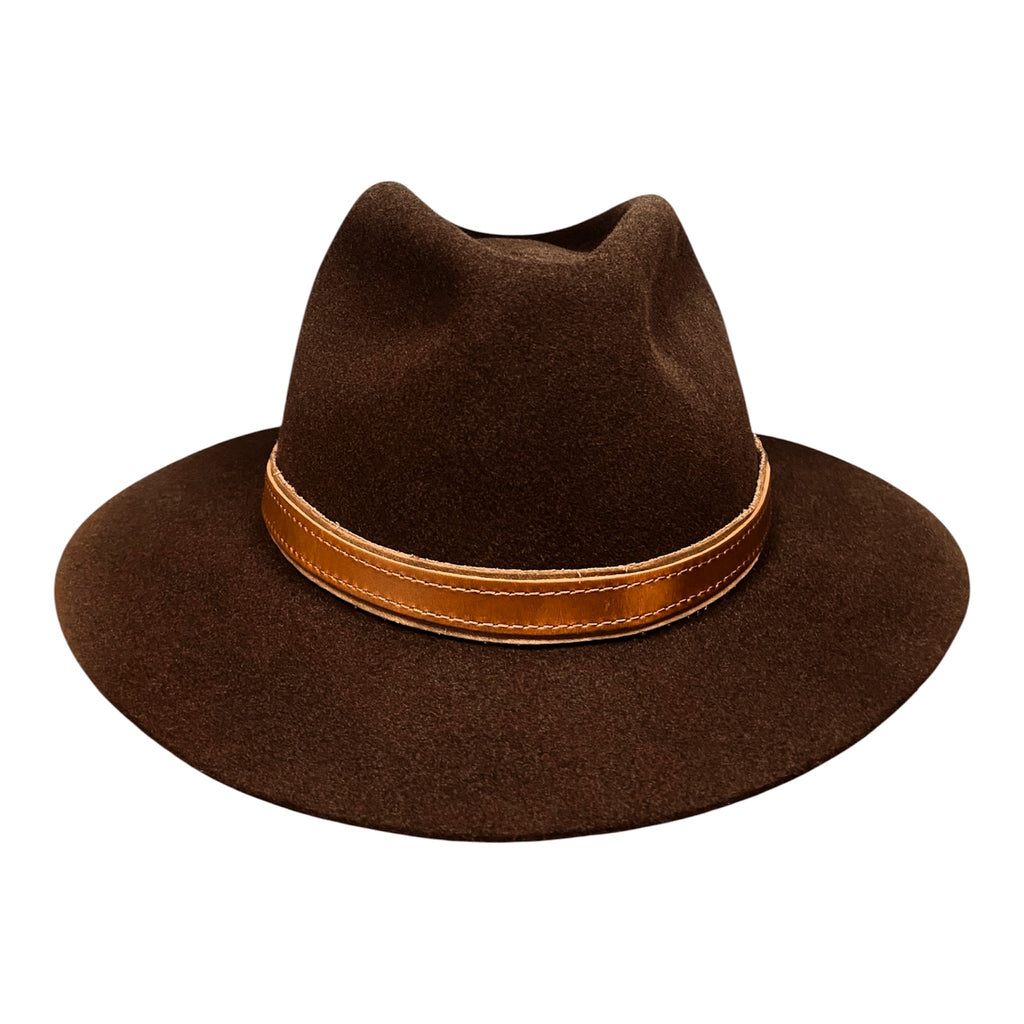 Hatson Chestnut – Rabbit Felt Fedora with Brown Leather Band