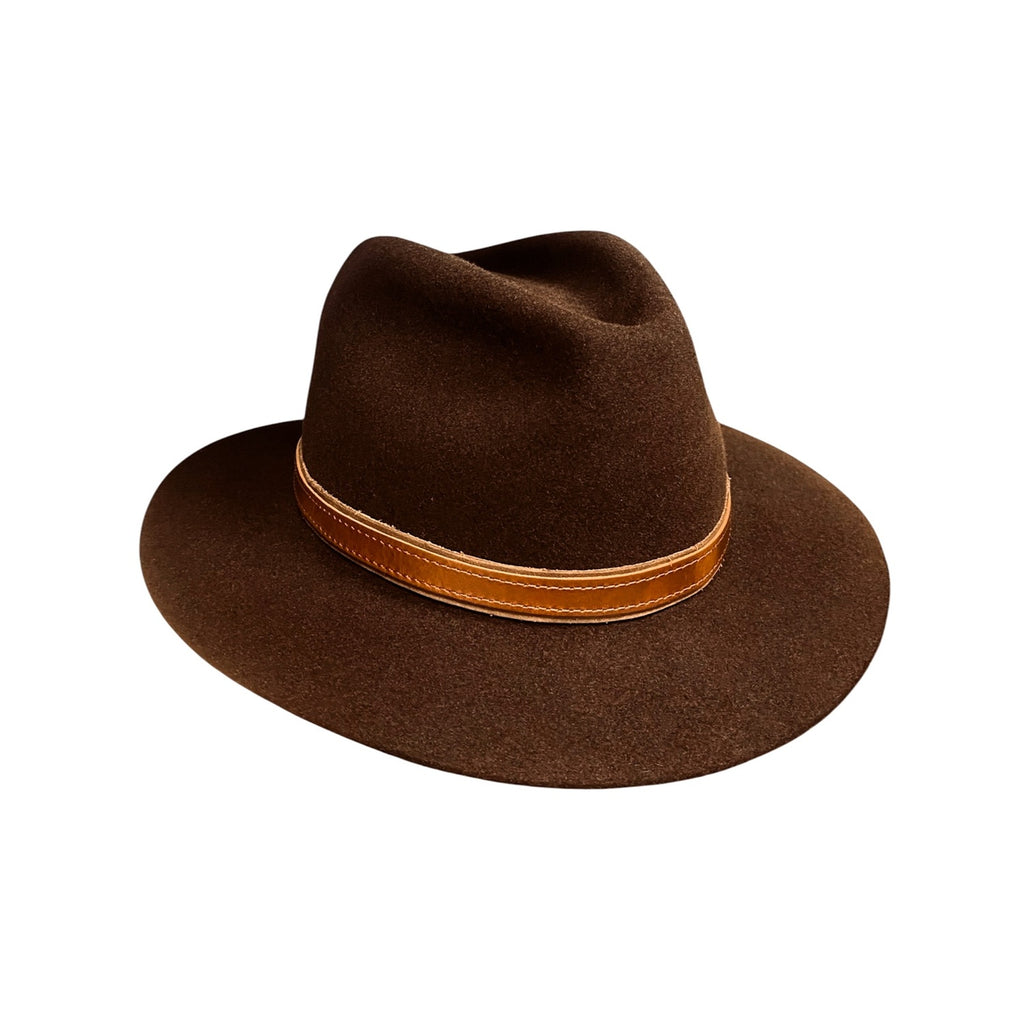 Hatson Chestnut – Rabbit Felt Fedora with Brown Leather Band
