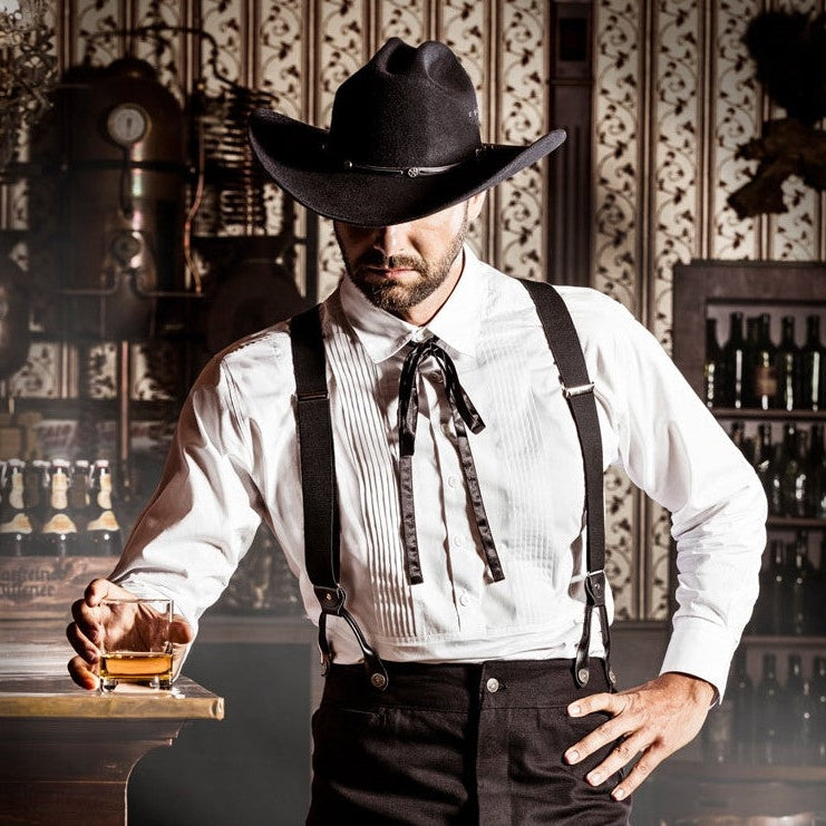 Joseph Old West Western Shirt White - Loose Fit with Bow Tie