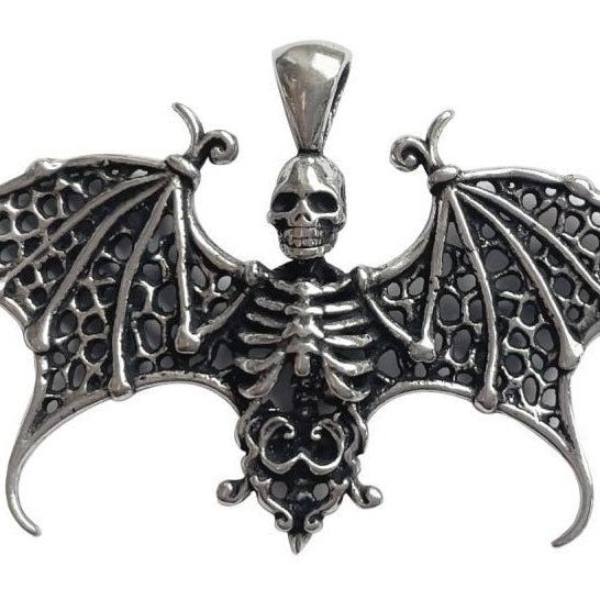 SILVER PENDANT BAT SKULL