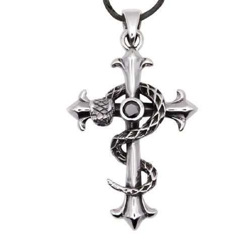 SILVER SNAKE CROSS PENDANT